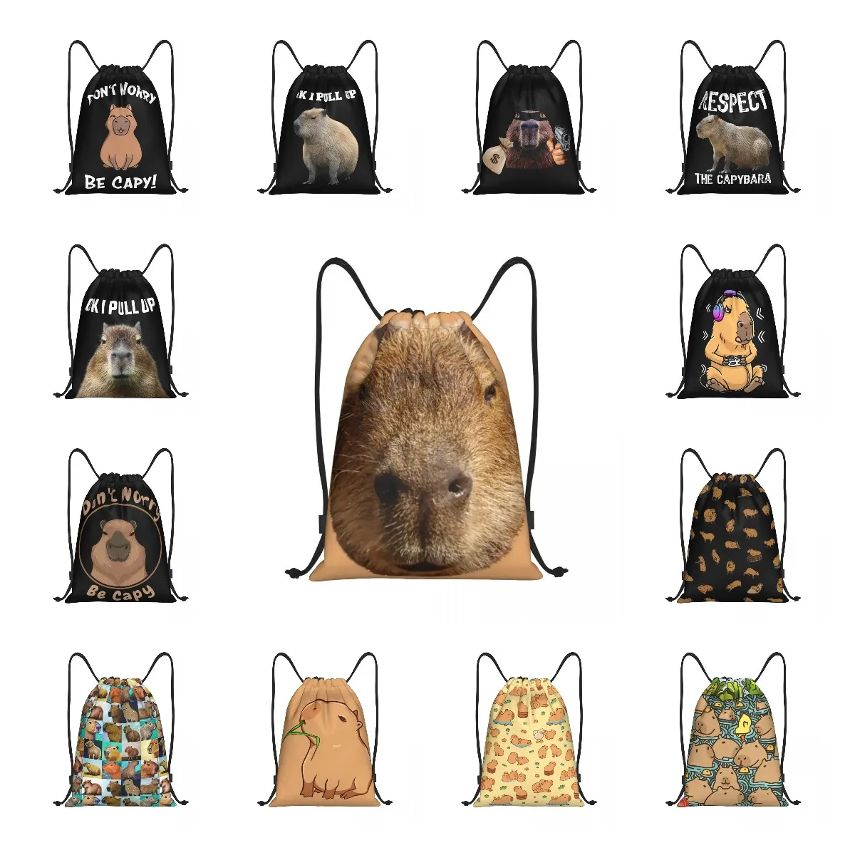 Custom Funny Capybara Meme Drawstring Bags Men Women Lightweight Sports Gym Storage Backpack