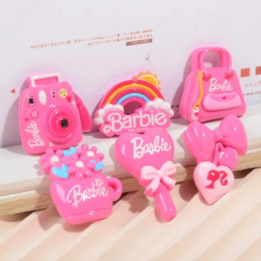 

6pcs/set Kawaii Cute Pink Barbie Cartoon Handwork DIY Resin Attachment Mobile Phone Case Keychain Decoration Girl Plaything Gift