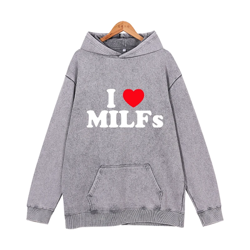 English letter I MILFS Hoodies Men Fashion Printed Sweatshirts Women Casual Harajuku Streetwear Hooded Pullover Sudadera