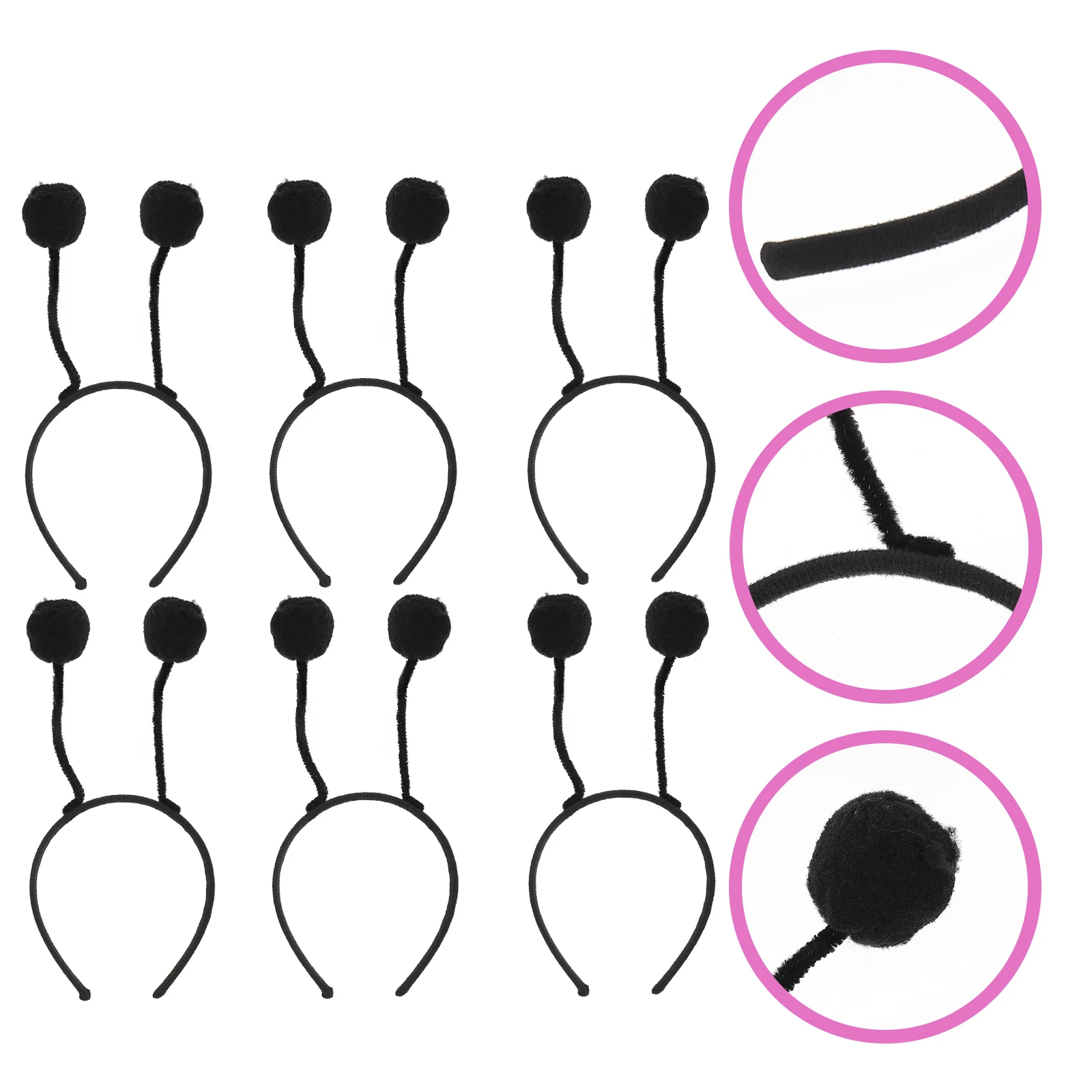 

6 Pcs Black Ball Headbands Smooth Surface Girls Kids Hair Accessories Cosplay Photo Prop Valentine Halloween Gifts