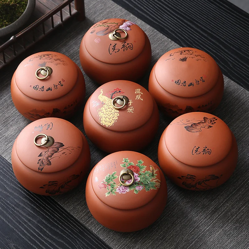 Purple clay tea canister ceramic white tea Dahongpao black tea dark tea medium gift sealing jar ceramic canister ceramic coffee