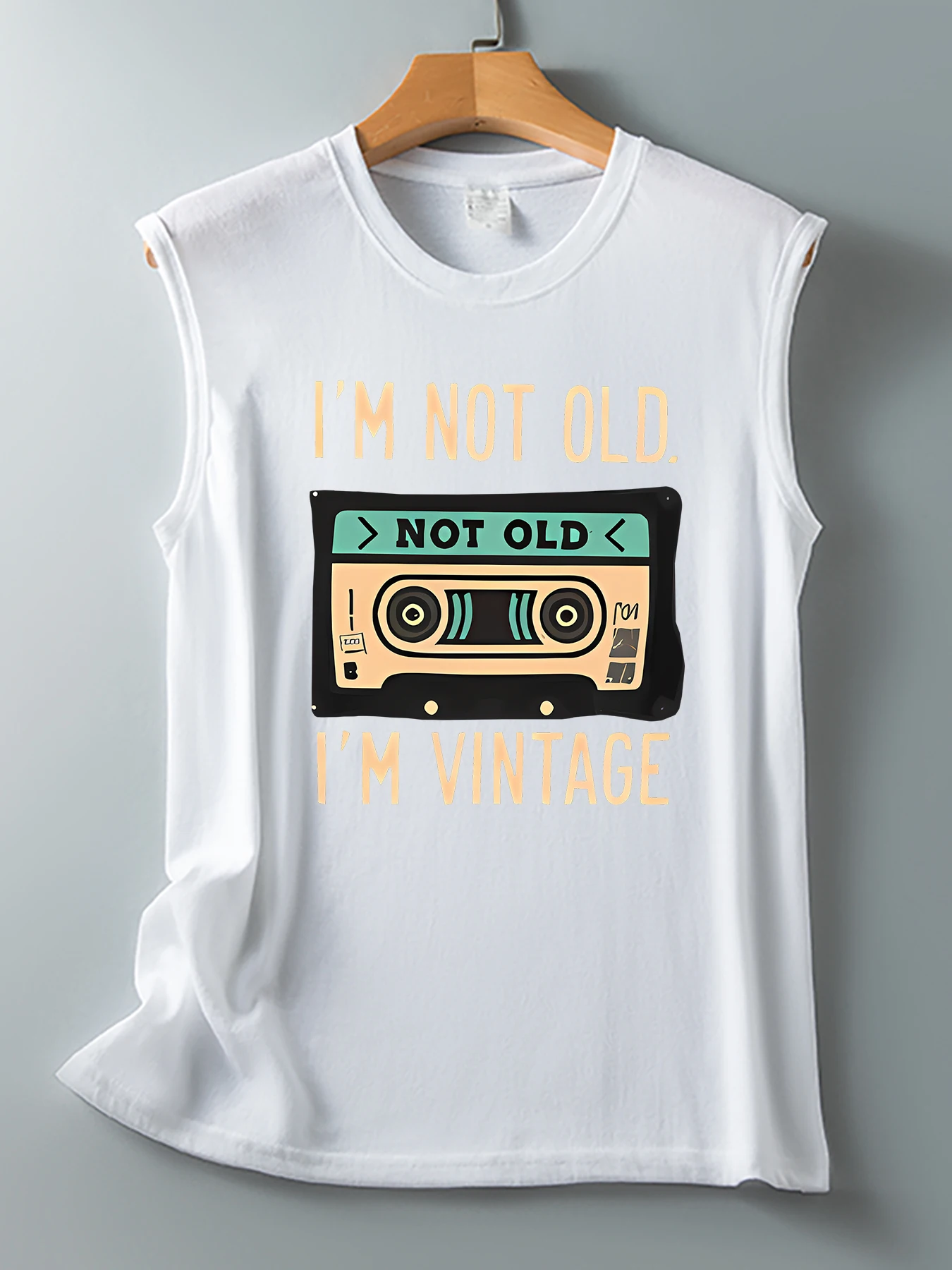 Women's retro nostalgic audio tape English slogan printed round-neck sleeveless top