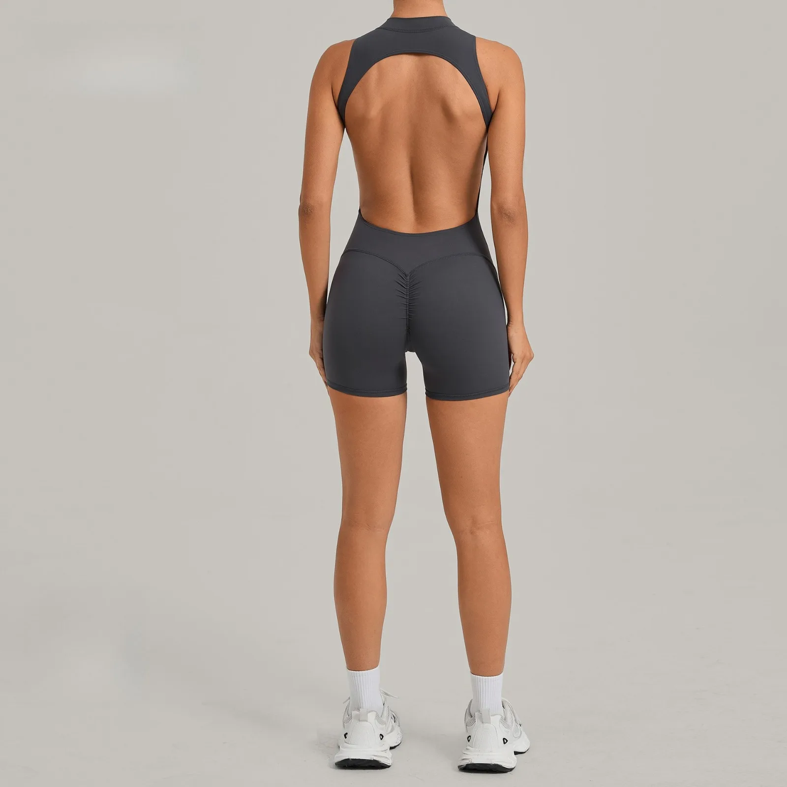 Women's Gym Workout Jumpsuit Half-zip Activewear Bodysuit Open Back Butt-lifting with Padded Cups Outdoor Fitness Yoga Clothes