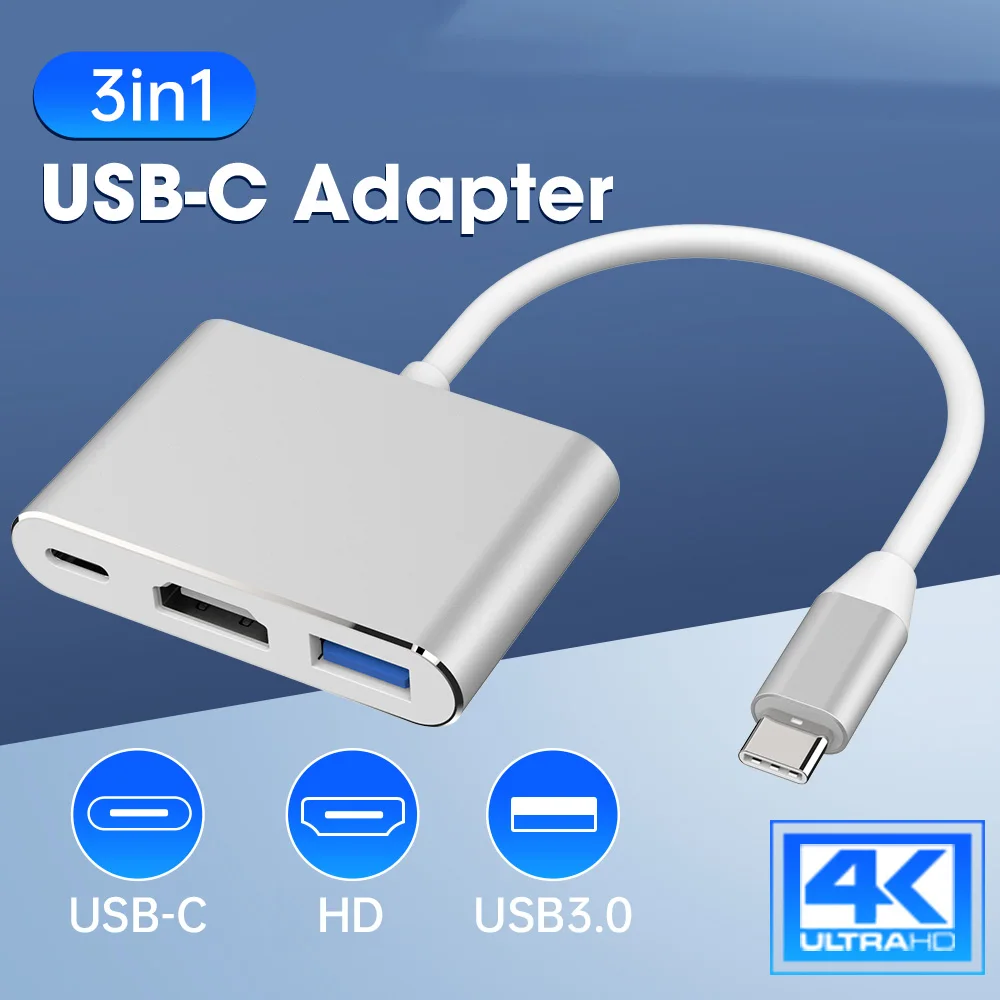 Usb c HDMI-compatible de aluminio Usbc a HDMI-adaptador convertidor 3,1 tipo c a USB 3,0/adaptador tipo C HUB tipo C