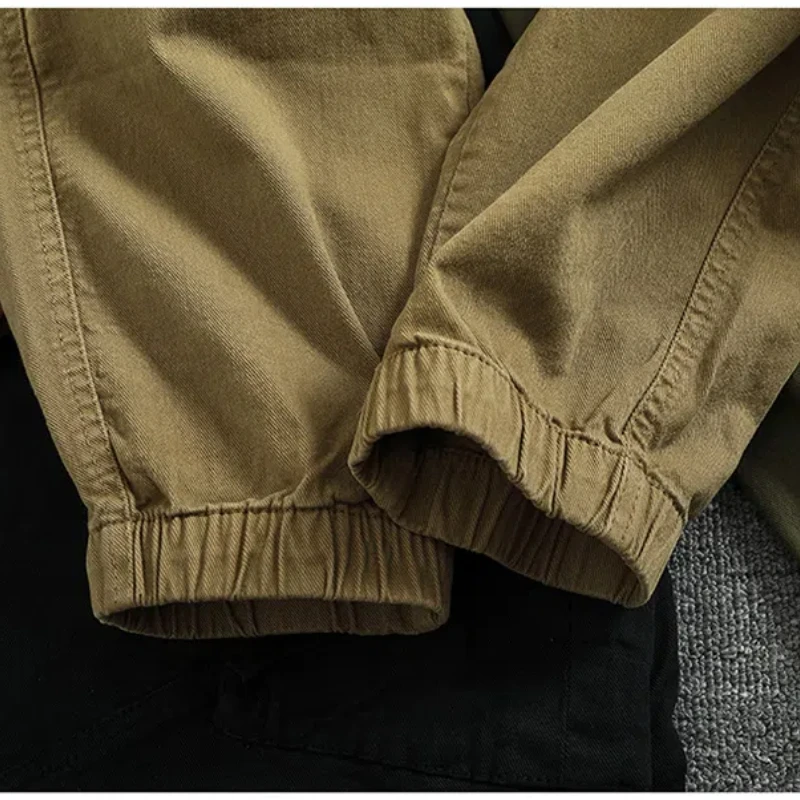 Large Pocket Functional Wind Loose Leg Pants Men's Elastic Woven Old Washed Heavy High-grade Cargo Casual Pants