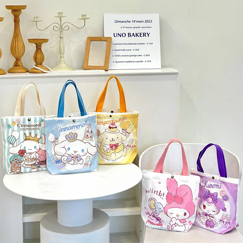 

Kawaii Sanrio Cinnamoroll Canvas Bag Hello Kitty Cartoon Shoulder Bags Kuromi Casual Shopping Pochacco Handbag Melody Girl Gifts