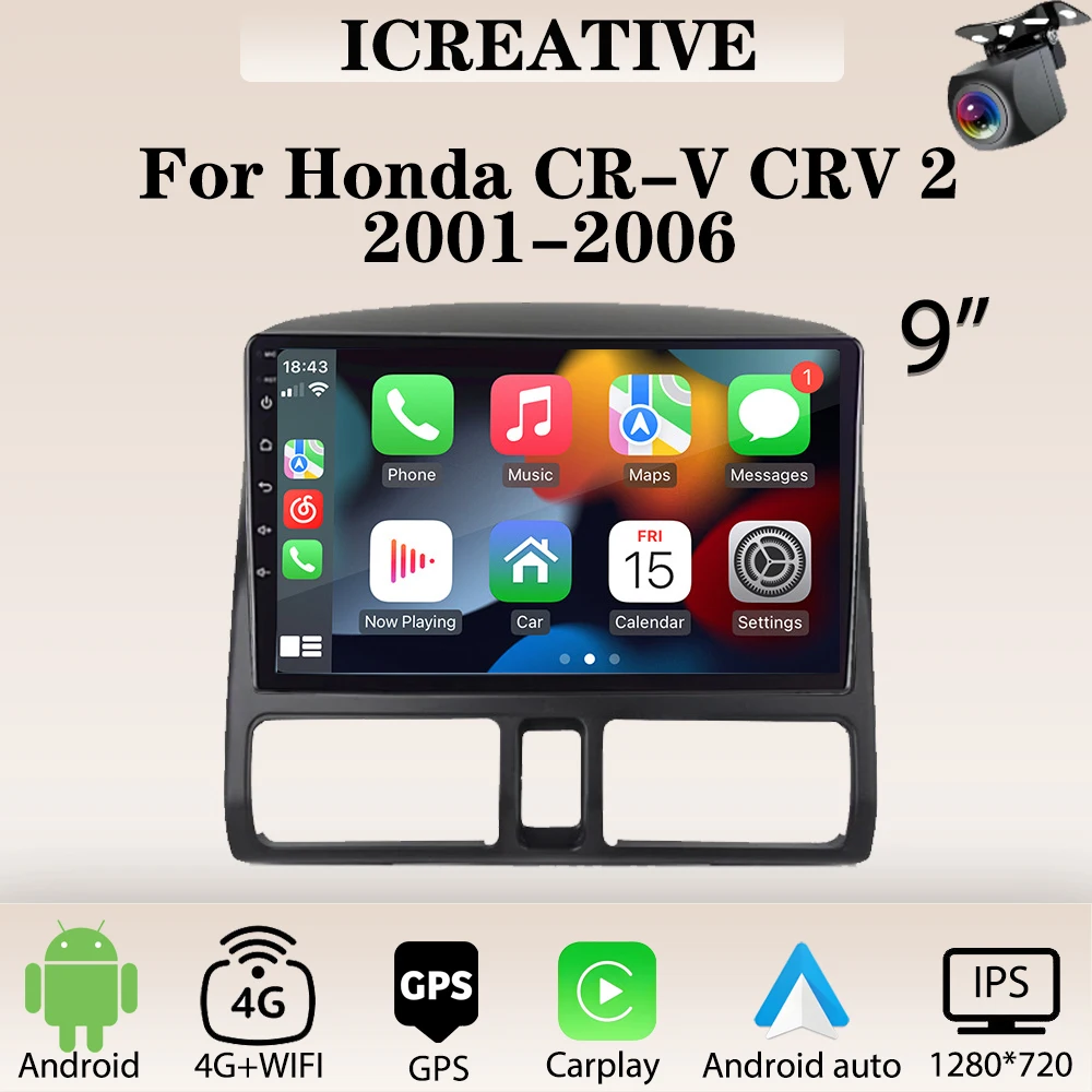 

Car Radio Carplay for Honda CR-V CRV 2 2001-2006 Multimedia Player 2din Stereo Autoaudio Android Head Unit 9 Inch Navigation GPS