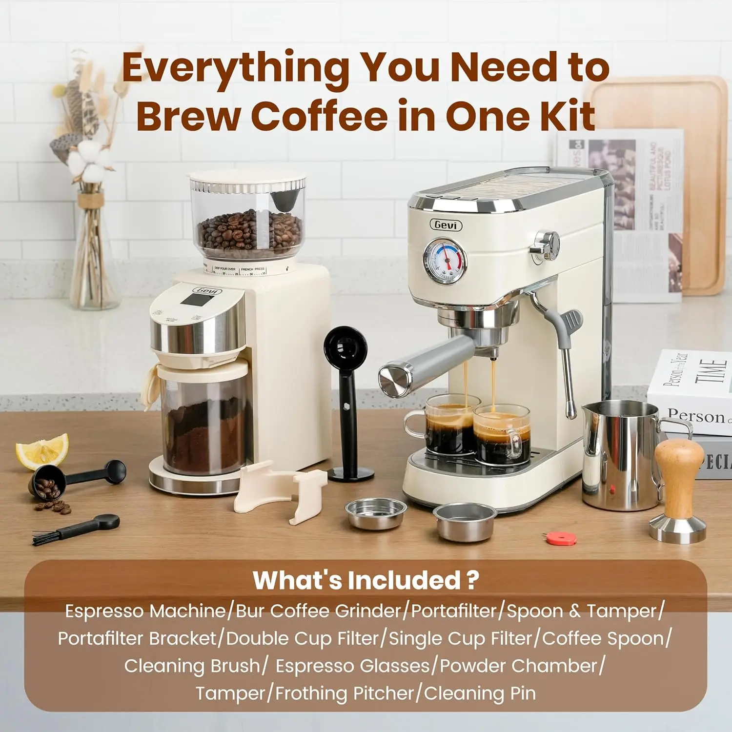 Espresso Machine 20 Bar with Grinder, Professional Espresso Maker with 35 Precise Grind Settings Burr Coffee Grinders Combo