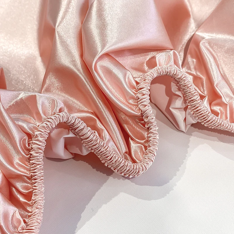 Luxury Satin Waterproof Fitted Sheet Solid Color Waterproof Mattress Cover With Elastic Band Bedsheet High-End Fit Sheet