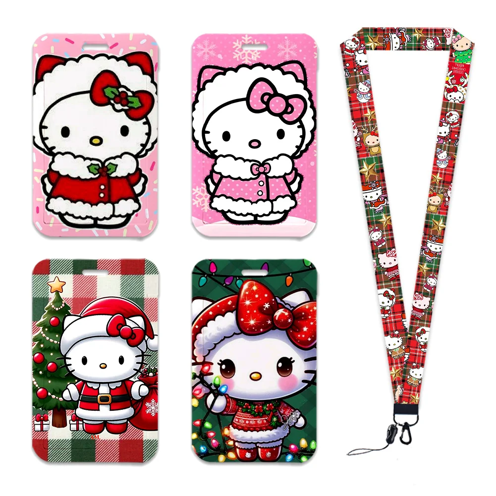 Porte-Badge de noël Hello Kitty, porte-carte d'identité, porte-carte de Bus, bobine de Badge, bobine rétractable, lanières à Clip, accessoires de noël