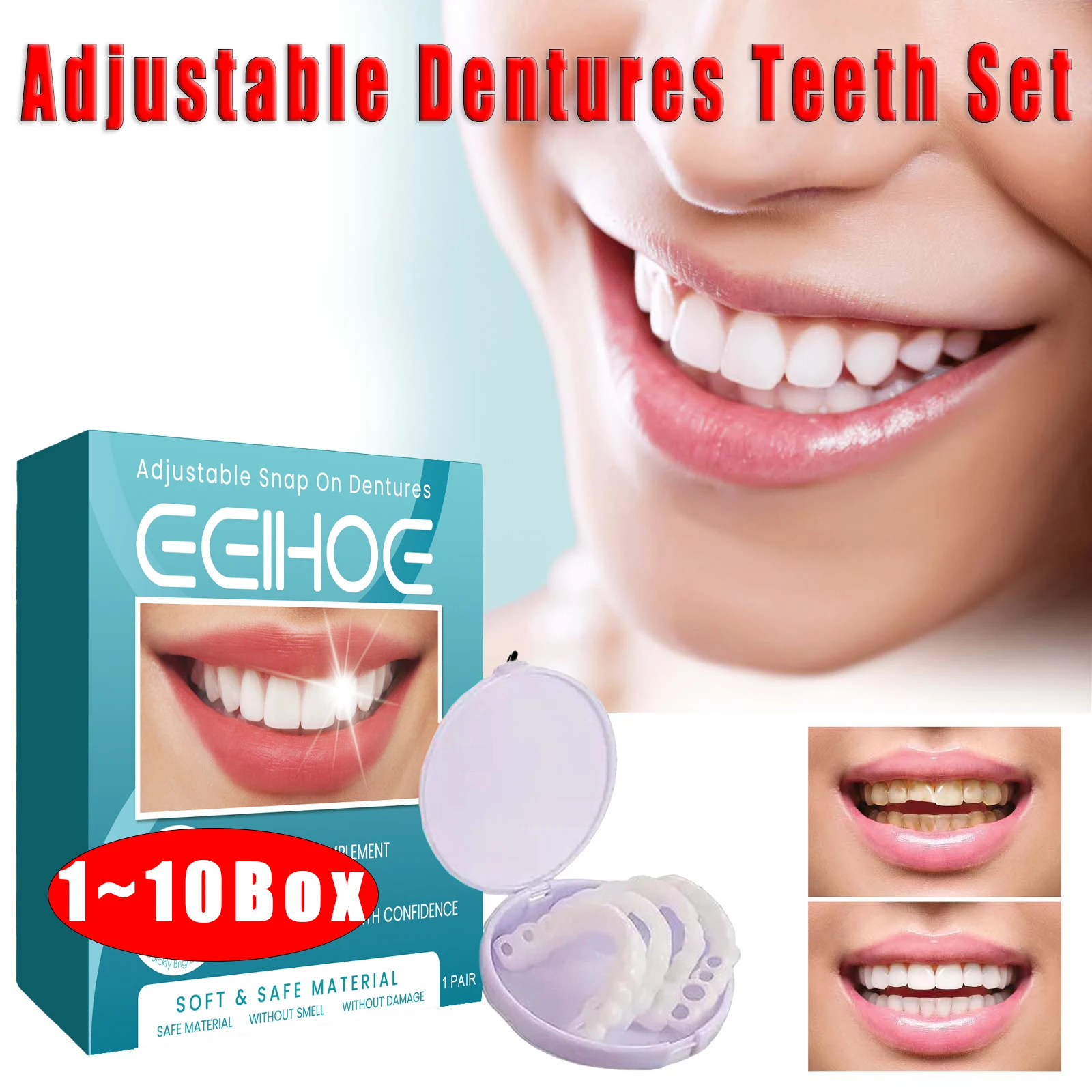 New Adult Adjustable Dentures Teeth Set Adjustable Snap-on Fake Teeth Portable Braces Decorate Gaps For Teeth Enhance Aesthetic