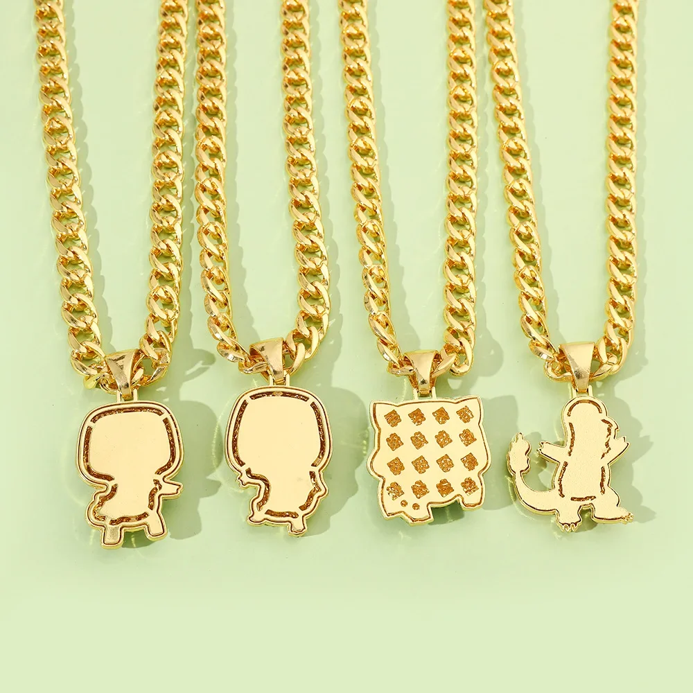 أنيمي Bulbasaur Charmander الماس قلادة قلادة كوبا قلادة موضة الهيب هوب مجوهرات هدية عيد الأطفال