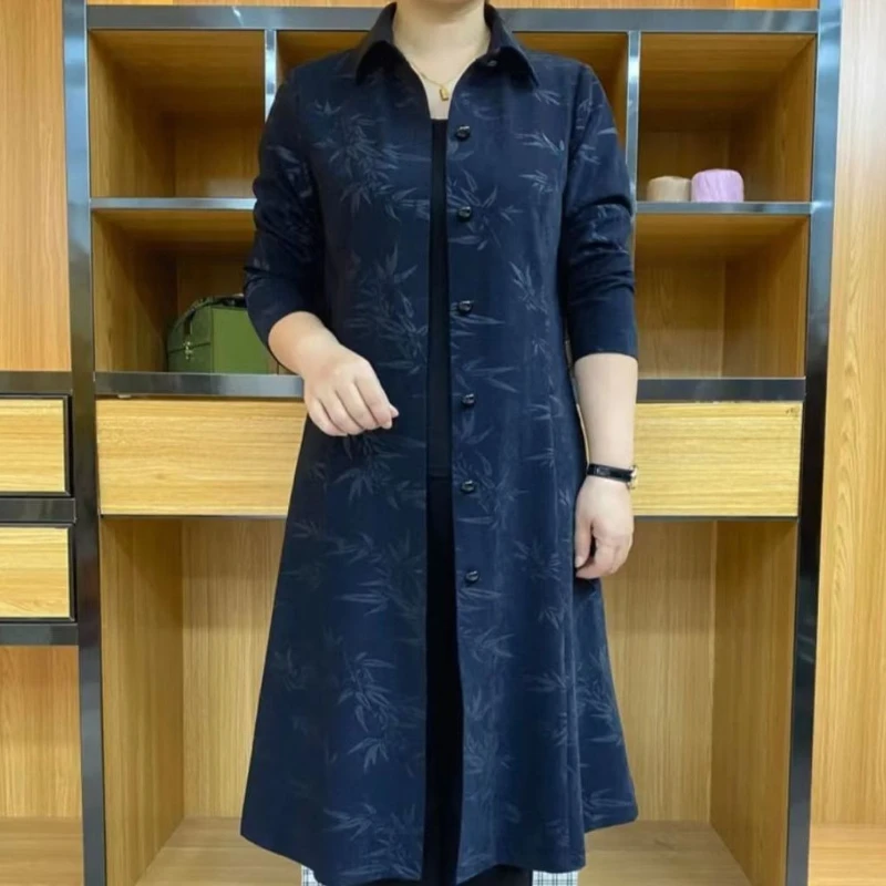 High End Middle-aged and Elderly Mother's Windbreaker Women's New Large Medium Long Autumn Age Reducing and Stylish Loose Jacket
