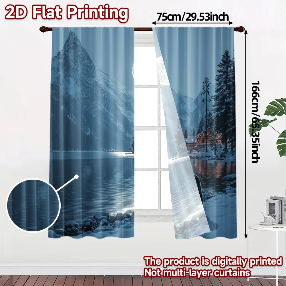 2pcs, 2D FLAT PRINTING Curtains (Without Rod) Moonlit Wolves(1) Chic Curtain Chic Polyester Curtains Festive Decorative for
