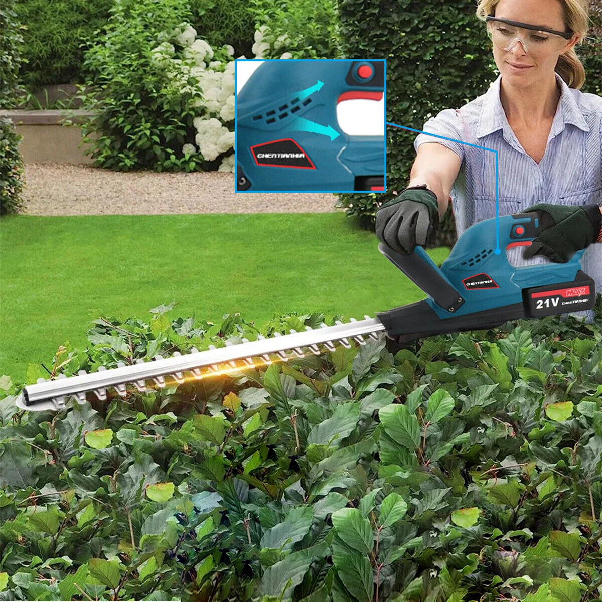 

2025UK Stock Cordless Tree Branch Cutter Tool 2 Battery & Charger Set Electric Hedge Trimmer