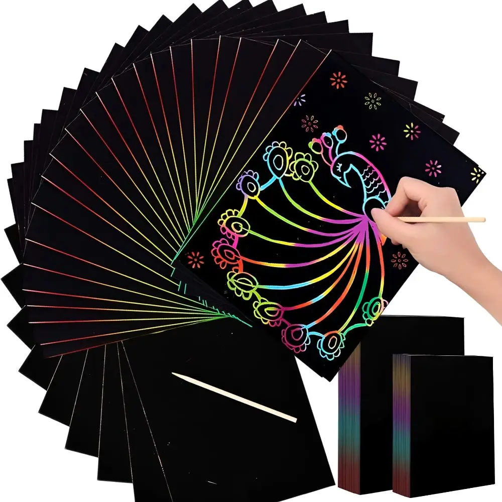 30 Stück 16K/32K Regenbogen-Kratzpapier-Set, Kratz-Zeichenpapier & Holzstift, DIY Kunst-Bastelset, Party-Geschenke YMY