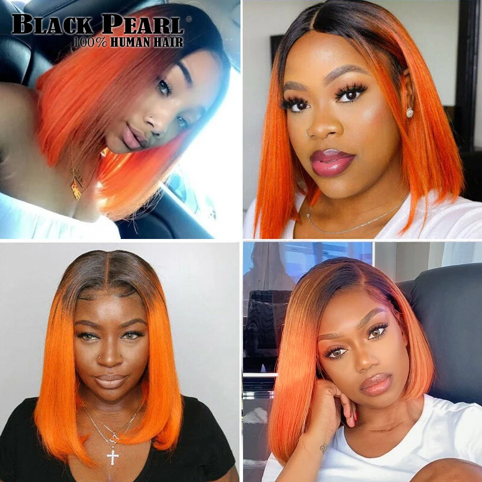 Peluca de cabello humano con frente de encaje de Color naranja Omber para mujeres negras pelucas rectas Bob pelucas de encaje de cabello humano Bob corto recto en venta