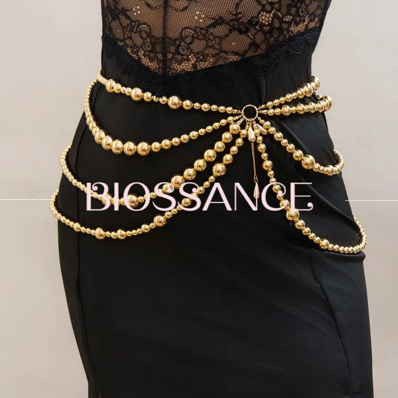 BIOSSANCE Bohemian Imitation Pearl Evening Dress Accessories Bikini Summer Body Chain Ladies Jewelry Accessories Gift Wholesale