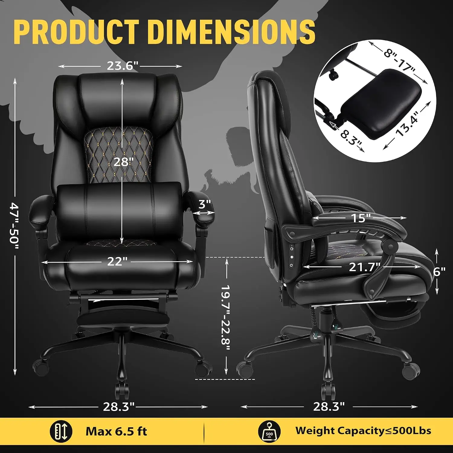 3D Kneading Massage Office Chair with Heat, 500 lbs Big and Tall Executive Computer Desk Recliner, Leather Electric Heated Chair