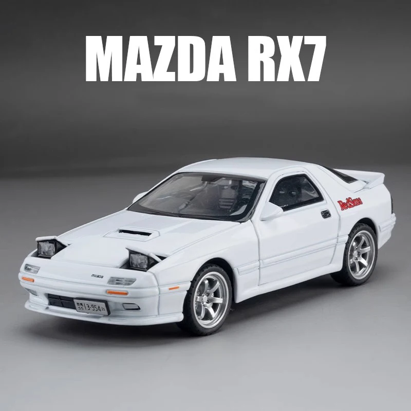 Mazda RX7 FC INITIAL D MX5 Mazda modelo de aleación, coche de juguete fundido a presión de Metal, sonido y luz, vehículo de juguete para niños, 1:32