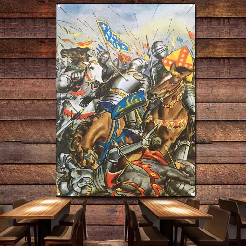 

WARRIOR OF CHRIST Artwork Vintage Wall Art Posters Canvas Painting Knights Templar Banner Wall Hanging Flag Tapestry Wall Decor