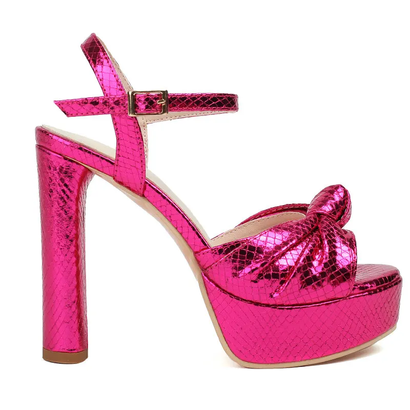Shiny Glitter Rose Green Gold Color Open Toe Twisted Knot Women Summer Shoes Thick High Heels Platform Classic Luxury Sandals