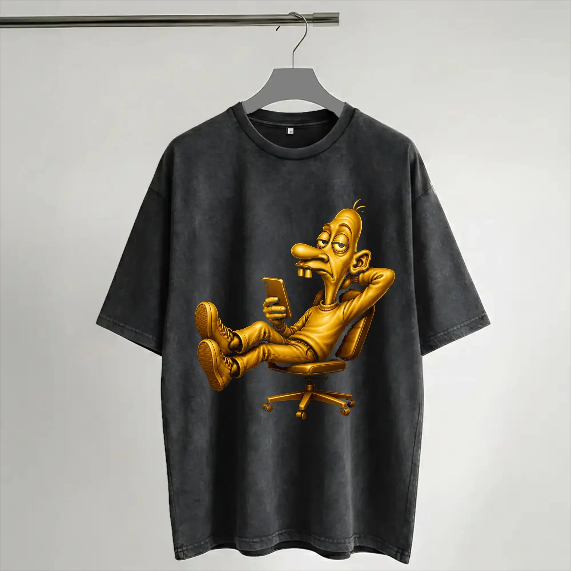 Golden Neegy Meme Funny Internet Brainrot Gen Z Humor Washed T Shirt Streetwear Hip Hop Fashion T-Shirts  Tees for Men Women