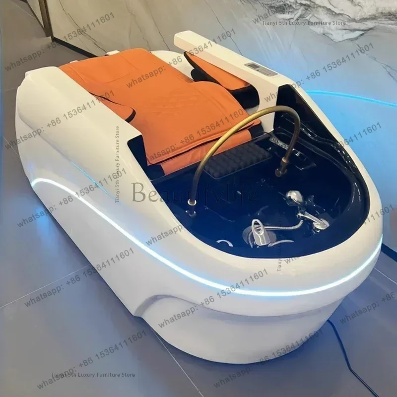 LSSmart Electric Massage Shampoo Chairs Barbershop Hair Salon High-end Semi-lying Flush Bed Salon Furniture Lit Shampooing Spa F