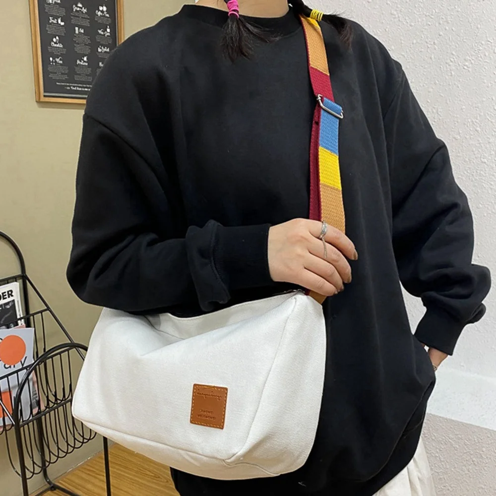 Bolsa de lona para mulheres e meninas, bolsa de ombro casual, moda coreana