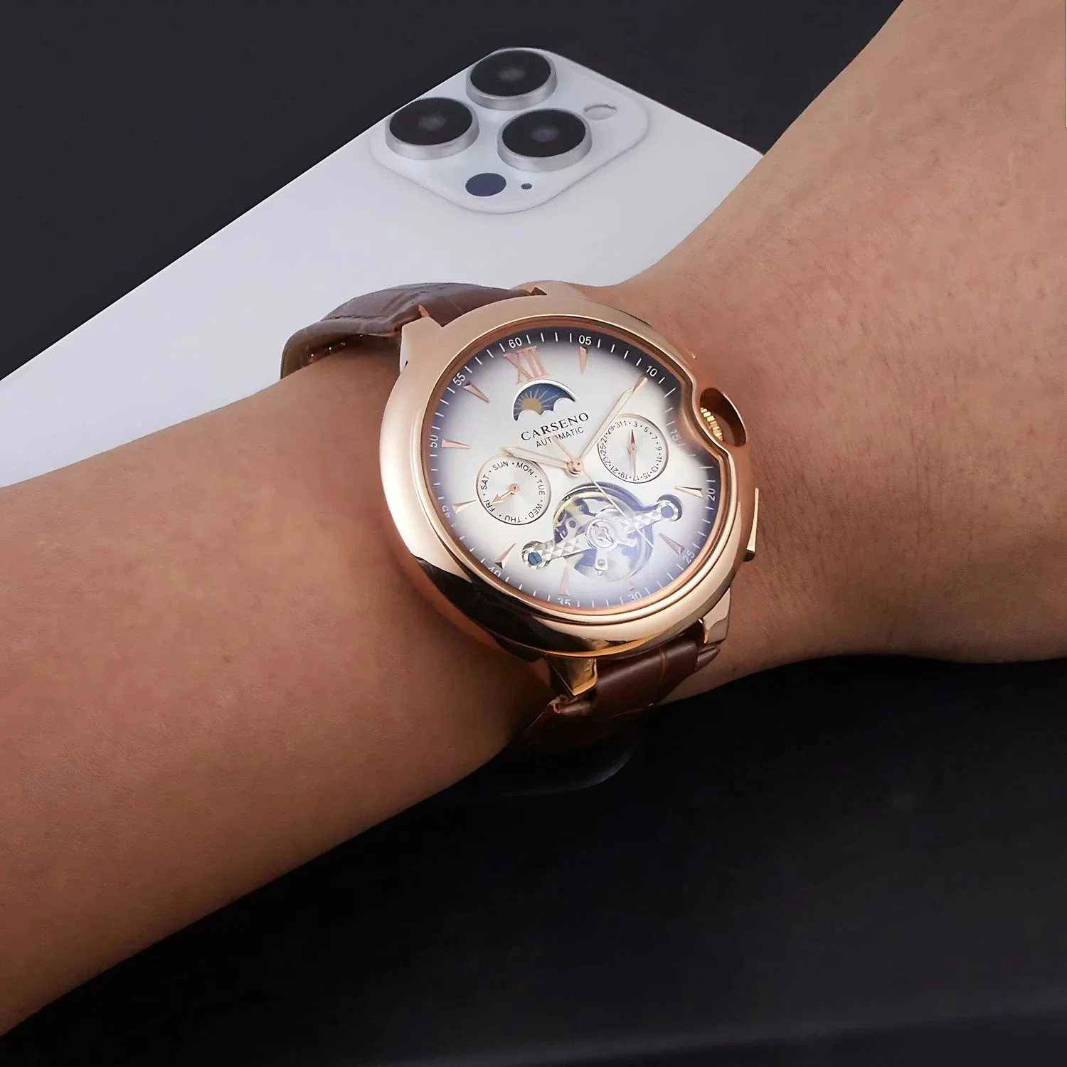 luxury man watch multifunctional moon phase tourbillon mechanical watch for Dropshipping