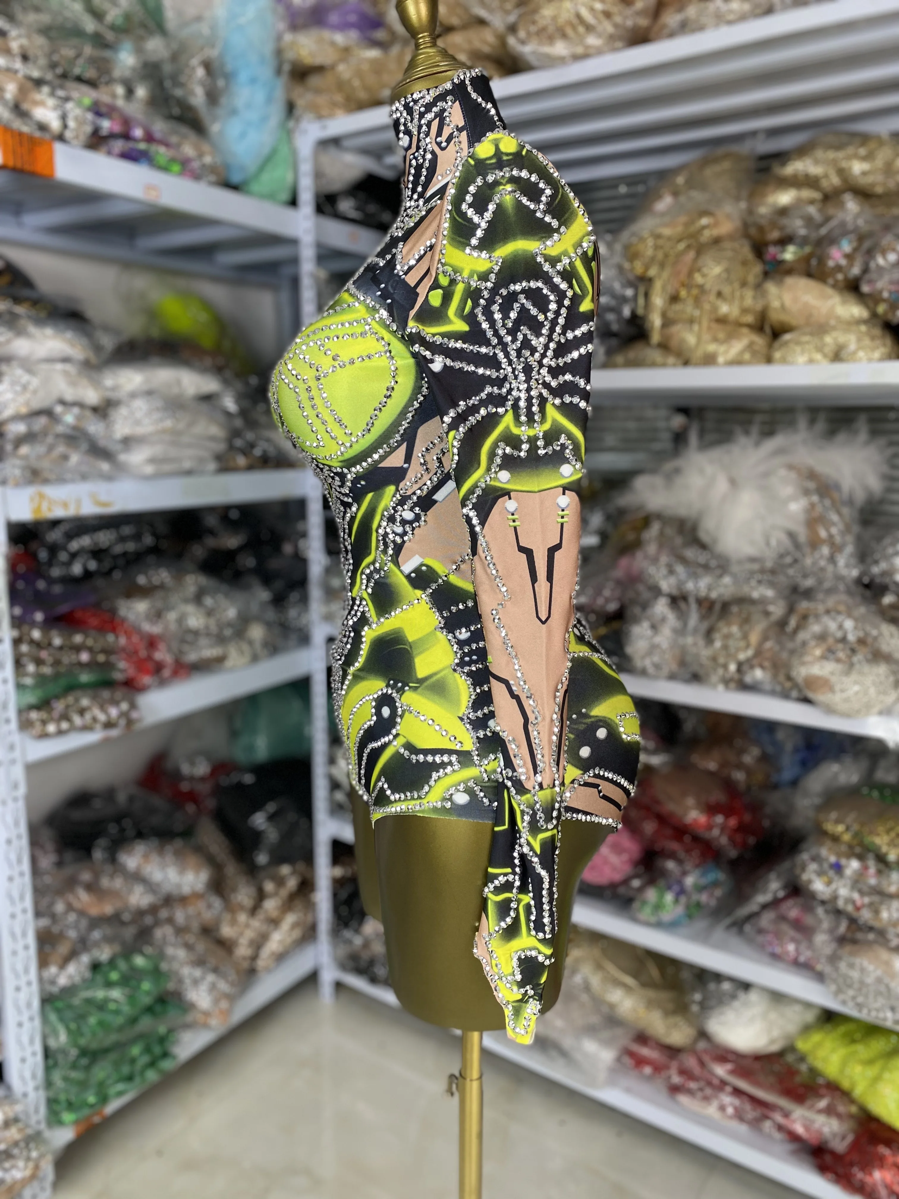 

Women Sparky Printed Rhinestones Bodysuits Y2K Evening Party Special Occassion Cosplay Dress Musical Festival Stage Costumes