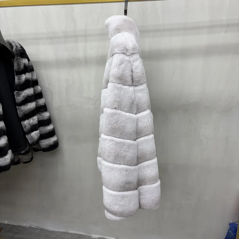 New High Quality Real Natural Rex Rabbit Fur Coat for Women Long Sleeves Luxury Fur Coat Thick Warm Outerwear Female Jackets