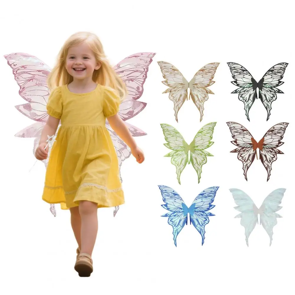 

Fairy Wings Butterfly Fairy Costume Set with Floral Garland Wand Elf Ears Gradient Organza Butterfly Wings for Cosplay Party