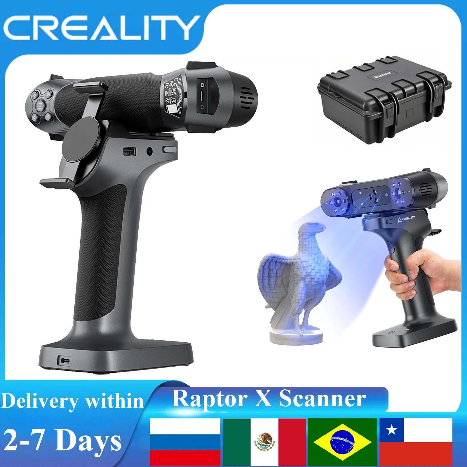 Creality 3D Scanner Raptor X Handheld Wireless Scanner 34+7 Blue Laser NIR Light Scanner Accuracy 0.02mm Support WiFi Connect