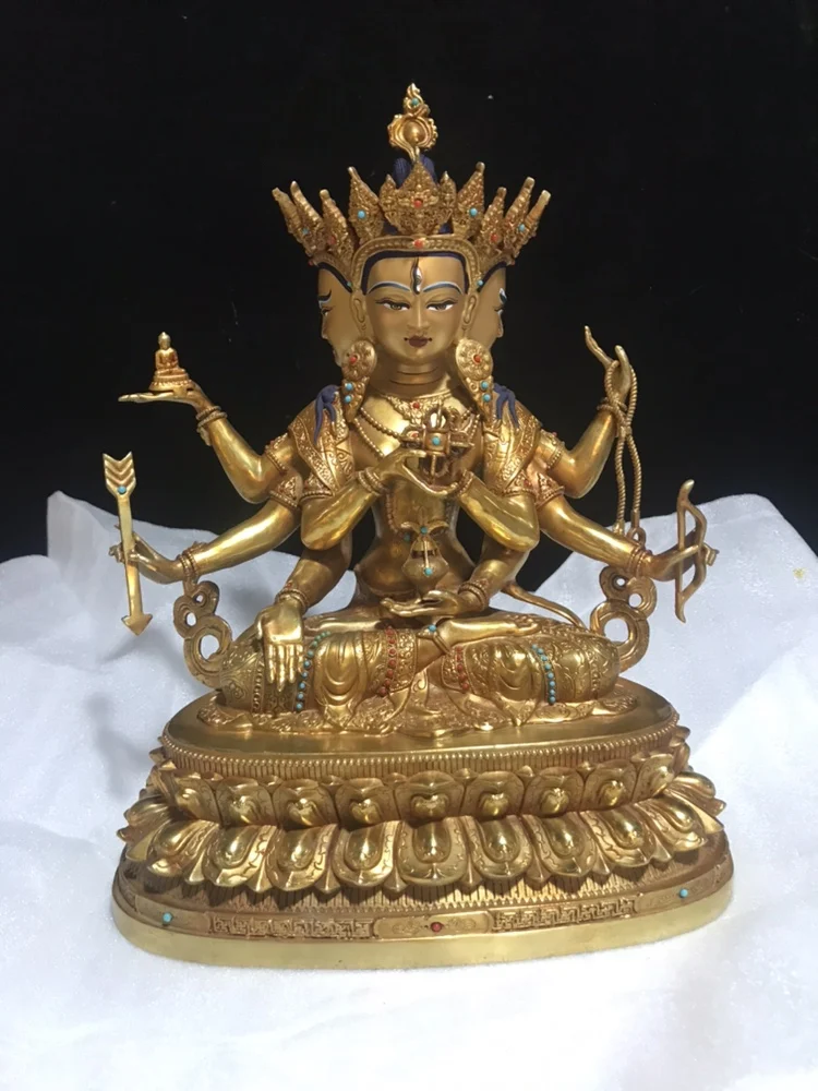 10 inch Tibetan pure copper gold-plated Zunsheng Buddha statue, one foot brass boutique Tantric copper statue ornament