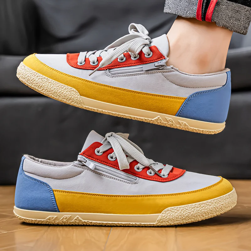 

Fashion Breathable Flat Skateboard Shoes for Men Retro Multi Color Mens Canvas Shoes Low Cut Versatile Man Vulcanization Shoes