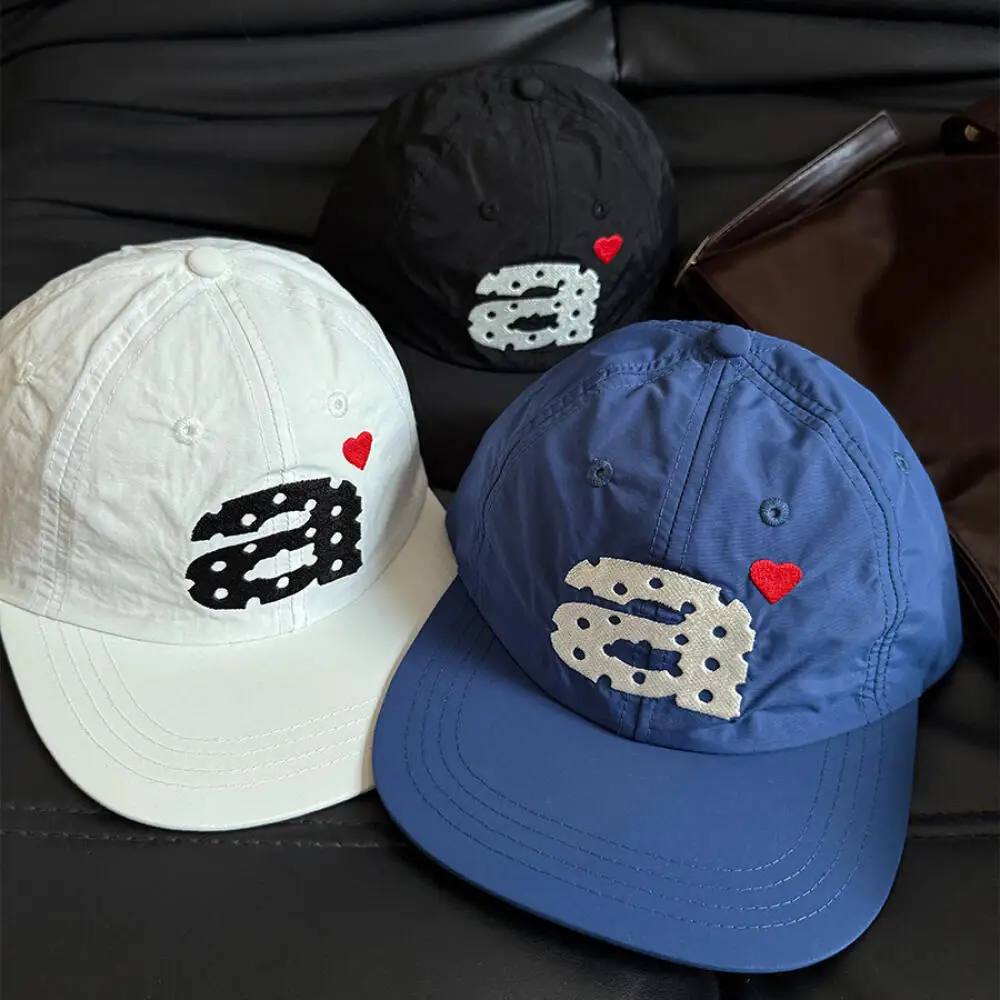 Retro Korean Letter Embroidered Baseball Cap, Mesh Wave Unisex Hat for Men Women Outdoor Streetwear Daily Headwear