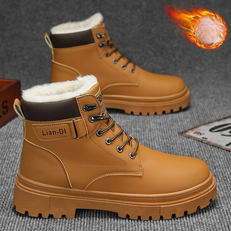 

Winter warm thickening men's cotton boots casual high top men's leather boots large size men's shoes
