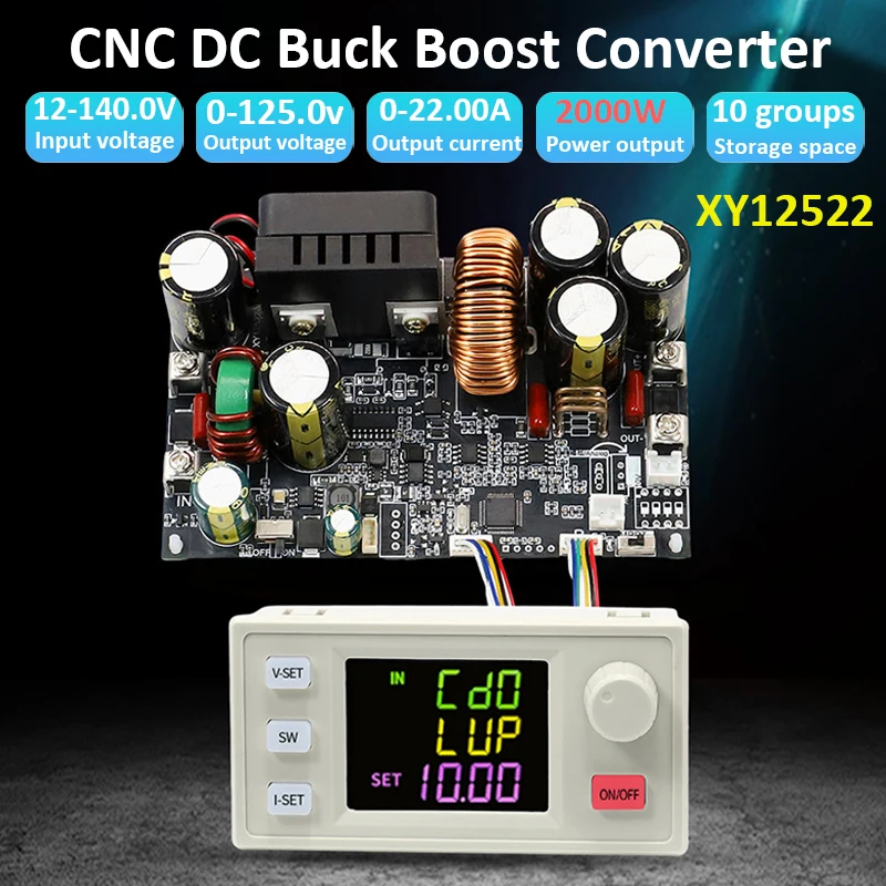 CNC DC Buck Boost Converter DC12-140V 22A/2000W Adjustable Voltage Current Regulator Constant Voltage Current Step-down Module