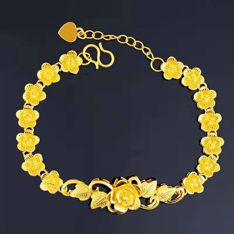 UMQ-24K Banhado A Ouro Pulseiras para Mulheres, Flores De Ouro, Pulseiras Femininas, Casamento, Festa De Aniversário, Presente Da Jóia, Não Desvaneceu