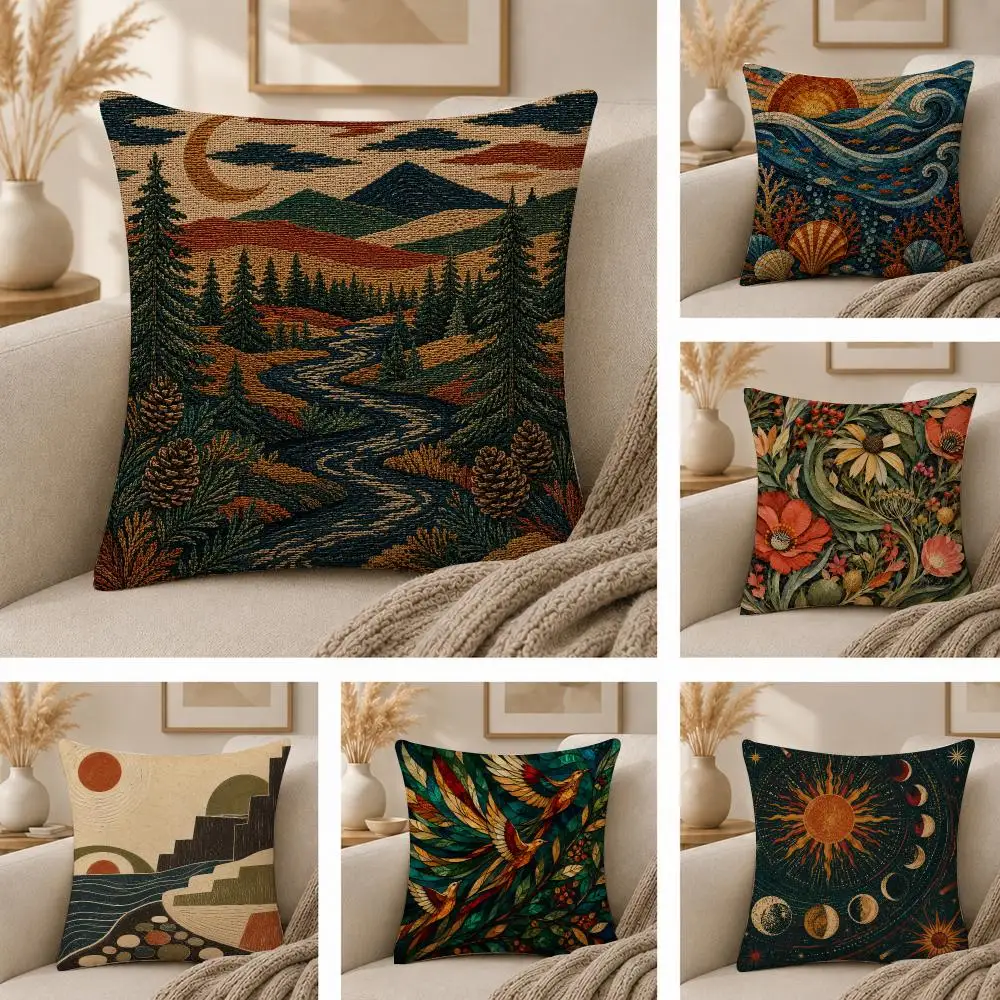 Vintage Nature Wall Art Cushion Cover  Plush Fabric Soft Double Sided Print Sofa Cushion Cover Throw Pillow Covers
