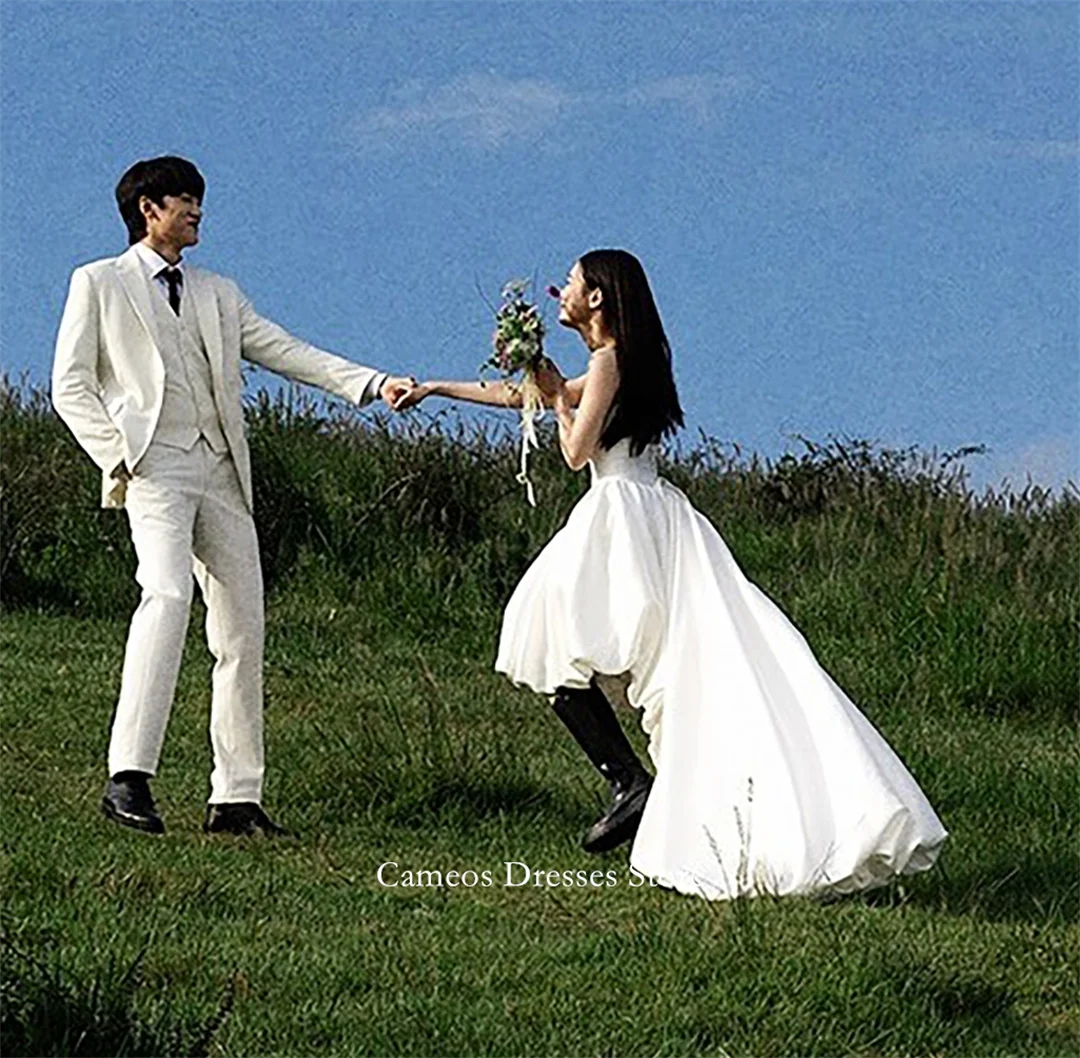 SONDR Customized Strapless High Low Wedding Dresses Simple A-Line Satin Corset Korea Brides Gowns Women Bridal Dresses