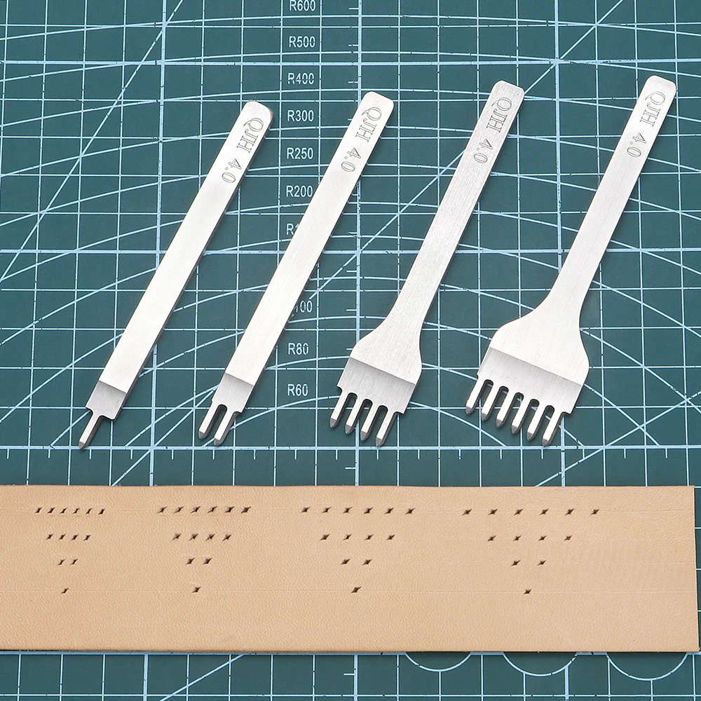 4-częściowy zestaw narzędzi do szycia i dziurkowania ze stali nierdzewnej w kształcie rombu, zestaw dłut do szycia DIY, profesjonalny zestaw do robótek skórzanych