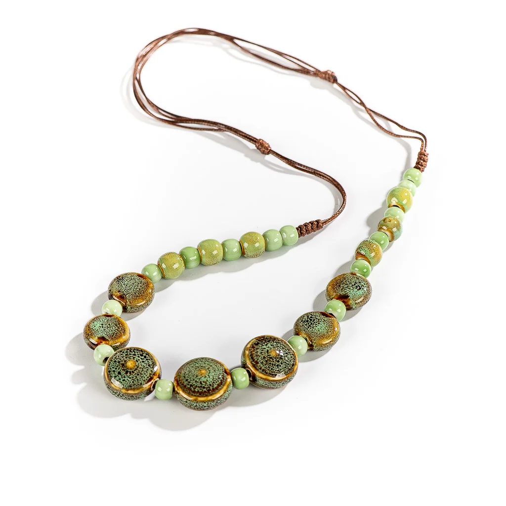 Colorful Distressed Retro Irregular Ceramic Gift Neckalce artware Antique wholesale Necklaces & Pendants For women #XN026-7