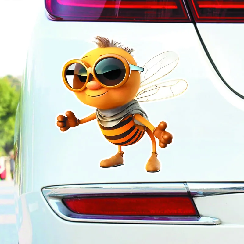 Waterproof Cartoon Bee Vinyl Sticker - Adhesive, Semi-Matte Decal for Cars & Motorcycles, Space-Themed