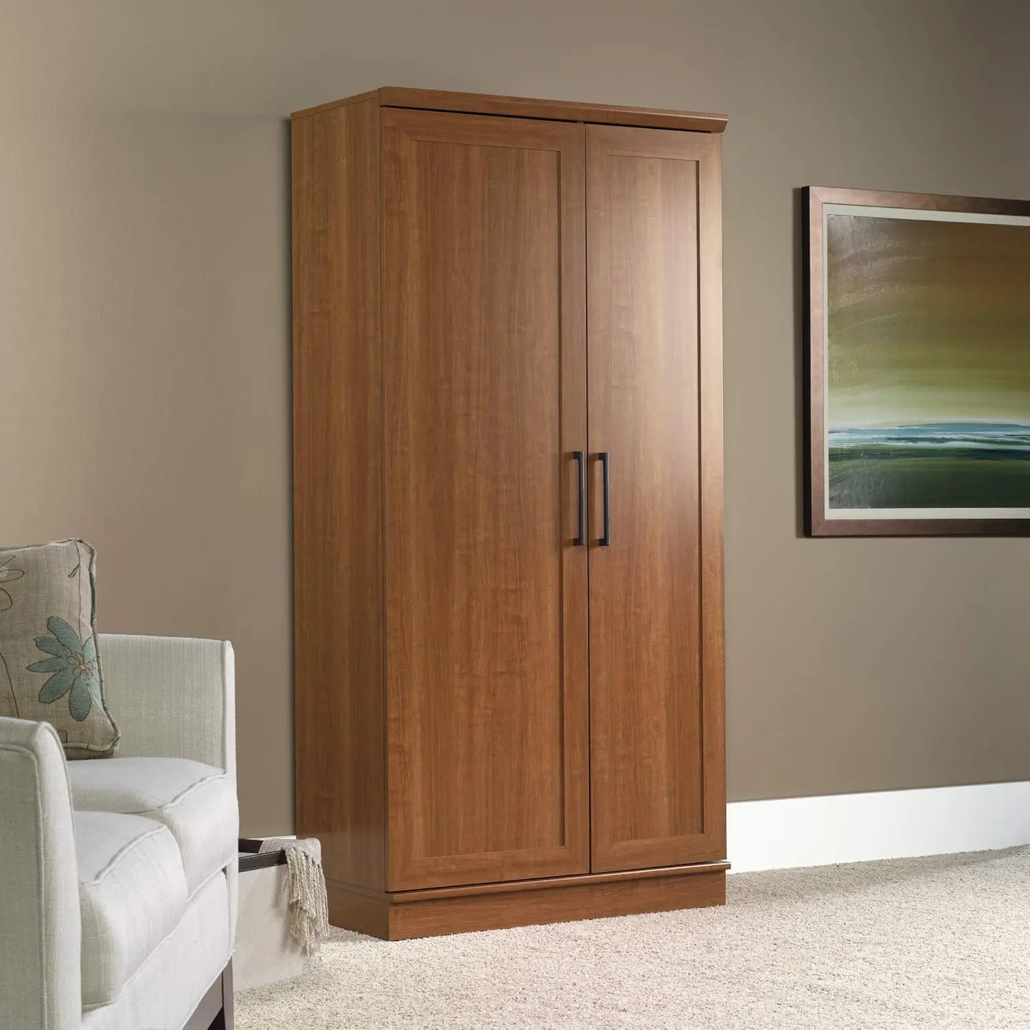 HomePlus Storage Pantry Cabinets Sienna Oak Finish Wall Anchor Kit Provided To Help Prevent Tip-over Accidents