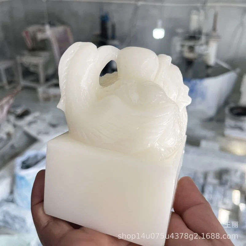 Wholesale of white marble seals, Afghan white jade dragon and phoenix seals, jade engraving of names, Chinese-style home entranc