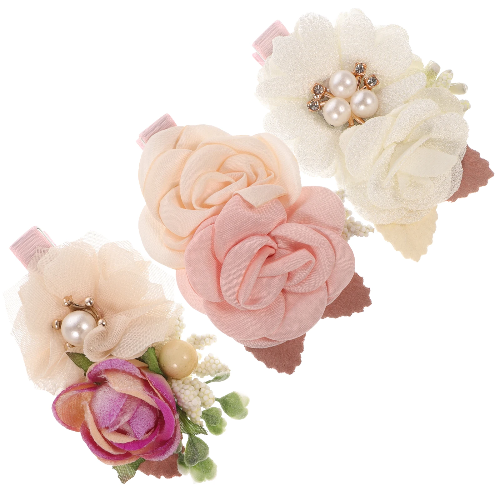 

3pcs Artificial Flower Hair Clips Cute Cloth Barrettes Simulation Hairpins Decorations for Girls Bridal Floral Headdresses