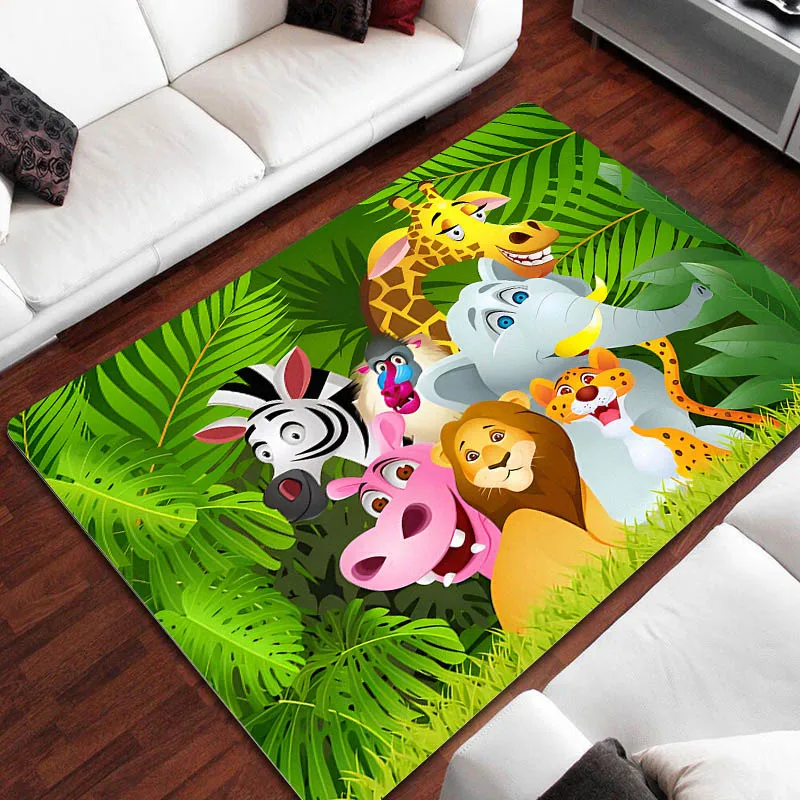 

Cartoon Jungle Animal Printed Carpet Children Play Carpets Living Room Bedroom Non-slip Carpet Area Rug for Living Room Bedroom