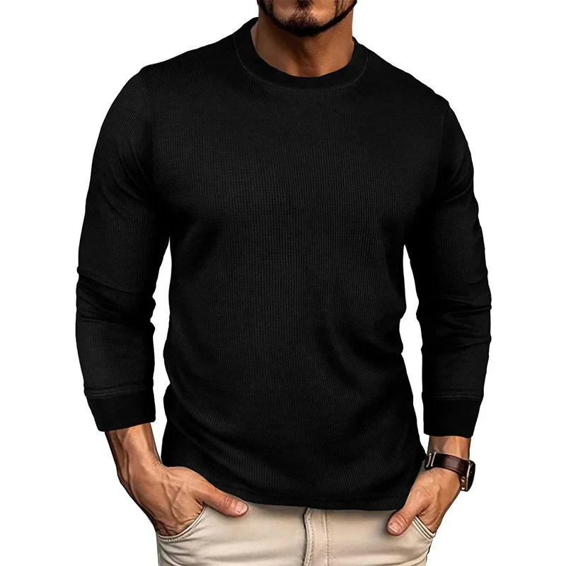 Libeliy europa e os estados unidos outono e inverno masculino esportes ao ar livre em torno do pescoço waffle manga comprida camiseta masculina sólida